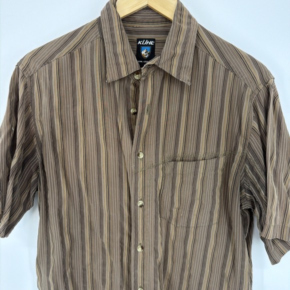 Kuhl Tops - Kuhl Brown Striped Short Sleeve M Button Up Camp Shirt Outdoor Hiking Gorpcore